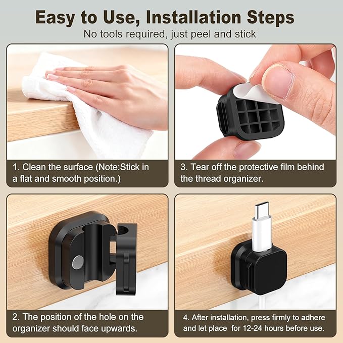 6Pack Magnetic Cable Clips Holder, Cord Organizer for Desk, Strong Adhesive Desk Cable Management for Phone Charger, Computer, Home, Office, Car (Black)