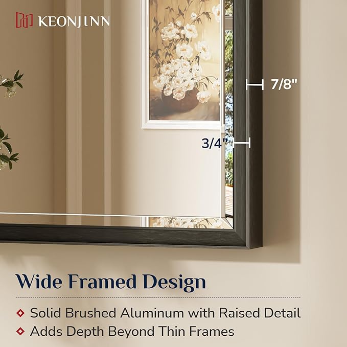 Keonjinn Black Bathroom Mirrors for Over Sink, 20" x 30" Black Framed Mirror for Wall, Tempered Glass Beveled Edge, Aluminum Alloy Frame, Shatterproof, Farmhouse Rectangular Bathroom Vanity Mirror
