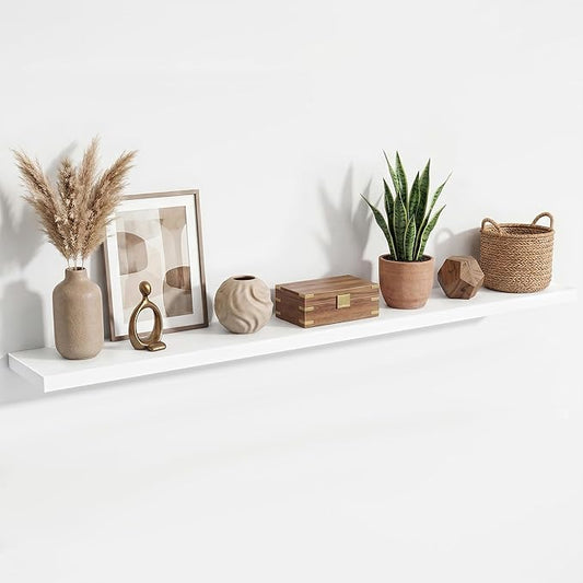 72 Inch Floating Shelves for Wall Set of 1,9.3" Deep Wall Shelves,Rustic Wood Wall Mounted Book Shelves with Invisible Brackets,Extra Long Floating Shelf for Living Room,Laundry Room,Bedroom,White