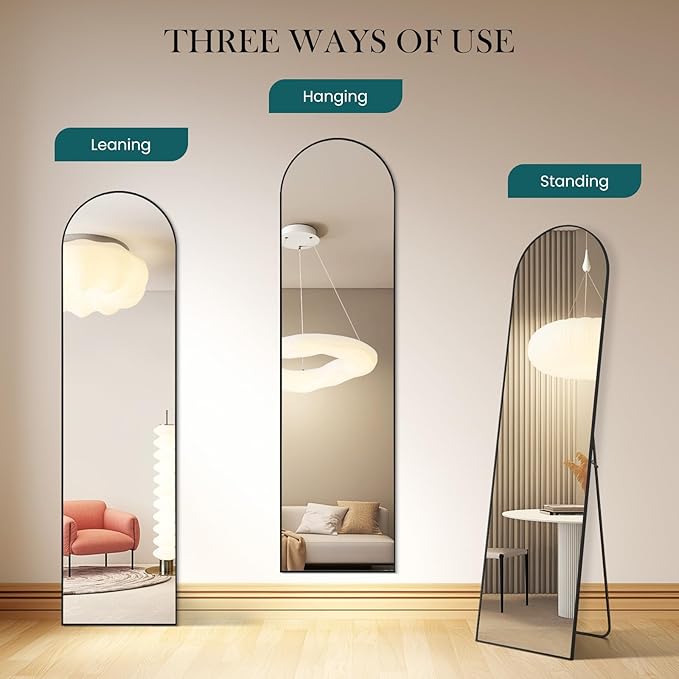 NEWBULIG 59.1"x15.7" Arched Full Length Mirror, Full Body Floor Mirror with Aluminum Alloy Thin Frame, Wall or Standing Mirror for Bedroom, Living Room, Dressing Room, Black