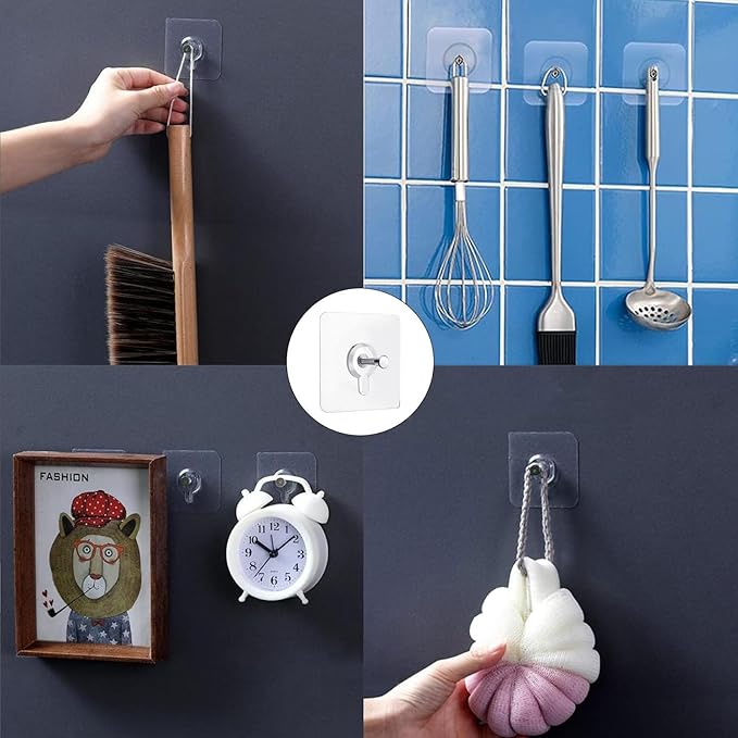 14 Pack Adhesive Wall Hooks, Wall Hangers Without Nails, No Damage Picture Hooks Waterproof and Rustproof to use Inside Kitchen, Bathroom, Home and Office