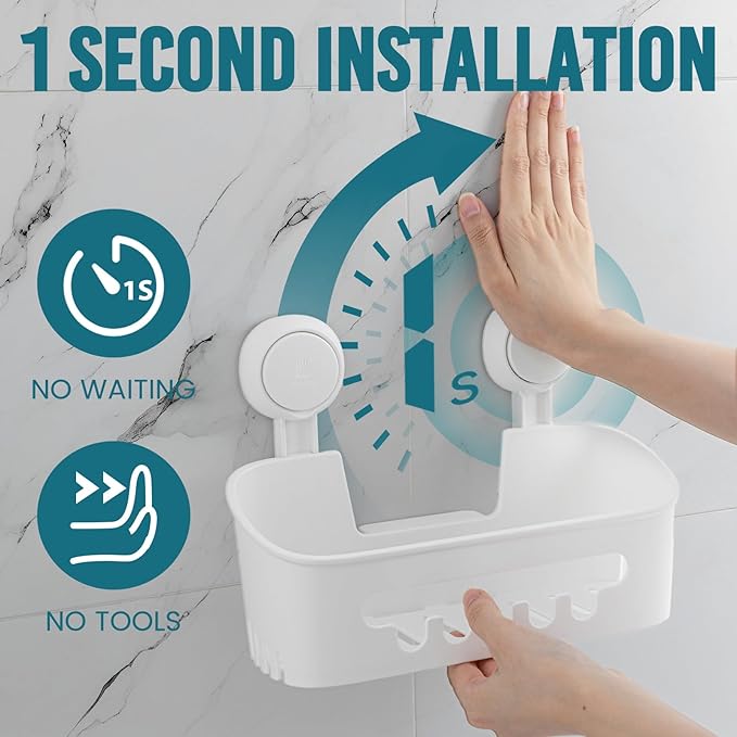 TAILI Shower Caddy Suction Cup 2 Pack, Heavy Duty Bathroom Organizer, Removable Shelves for Inside Shower, Shampoo, Waterproof Suction Plastic Storage for Bathroom Accessories Holder, White