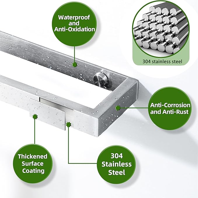 Alise 8 Inch Hand Towel Holder Towel Bar for Bathroom Wall Mount,Brushed Towel Hanger Towel Rack for Bathroom Lavatory,SUS304 Stainless Steel Towel Rail Towel Rod Self Adhesive or Drilling Mount