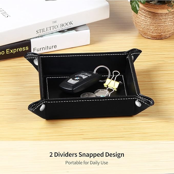 YAPISHI Key Dish Bowl for Entryway, Catchall Holder Bedside Table Valet Tray for Men's Pocket Stuff, PU Leather Nightstand Organizer for Dice/Coins/Wallet/Watch/Rings/Sunglasses, Dresser/Coffee Table