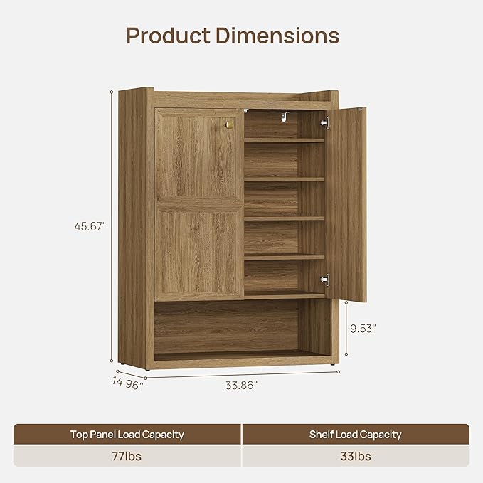 SICOTAS Shoe Cabinet Storage for Entryway - 48-Pair Shoe Cabinets with Doors and Adjustable Shelves, Modern Large 7-Tier Shoes Storage Cabinet for Mudroom Closet Hallway Living Room, Brown Oak, 2PCS