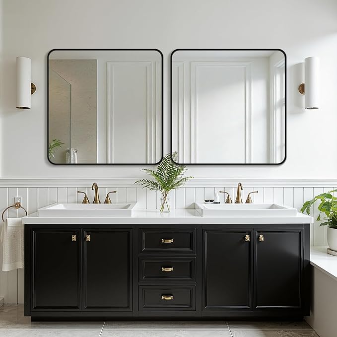 FICTOR Bathroom Mirror, 30"x30" Black Framed Vanity Mirror for Wall, Shatterproof &Anti-Rust Bathroom Mirrors for Over Sink, Bedroom, Living Room, Entryway, Vertical/Horizontal Mount
