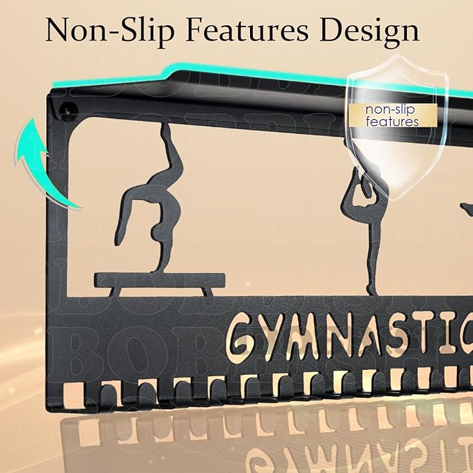 iBobbish Metal Medal Hanger Display,Non-Slip Trophy Shelf with 20 Hooks,Wall Mount,Heavy Duty,Non-Bent,Holds 22-33lbs,for Gymnastics,Race,Soccer,Swim