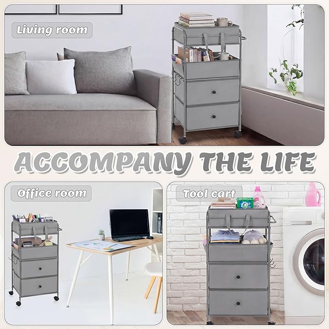 FoldTier 3In1 Baby Diaper Caddy Organizer Cart 4 Tier Large Capacity Metal Utility Bedside Rolling Cart with Divider Newborn Registry Nursery Essential Must Have Bedroom Gift Baby Shower(Gray)