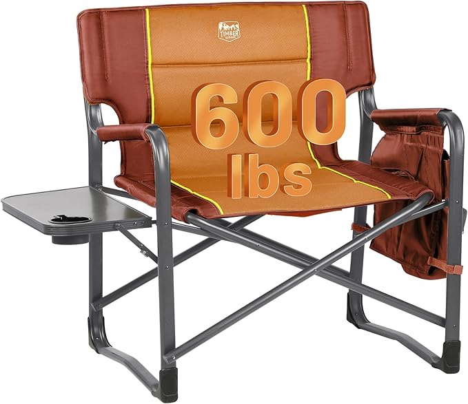 Timber Ridge XXL Upgraded Oversized Directors Chairs with Foldable Side Table, Detachable Side Pocket, Heavy Duty Folding Camping Chair up to 600 Lbs Weight Capacity (Orange) Ideal Gift