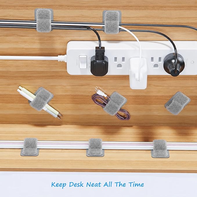 Under Desk Cable Management Set - 20 Pair Adjustable Hook and Loop Cable Ties with Adhesive Backing + 100 Pack 6 Inch Zip Ties, Complete Cord Organizer Kit for Home Office Desk Wire Management (Grey)