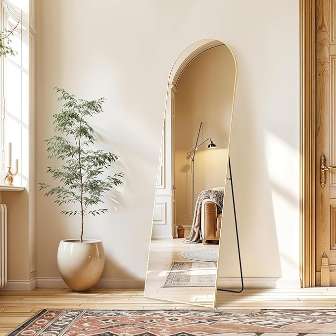 Arched Full Length Mirror, 59"x16" Body Wall Mirror With Shatter-Proof Glass, Tall Arch Aluminum Frame for Bedroom Cloakroom, Gold
