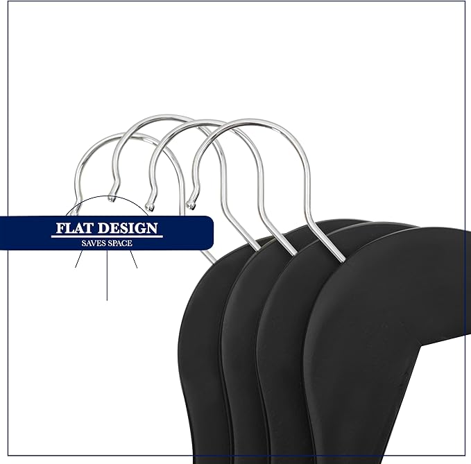 Black Wooden Hangers 20 Pack – Luxury Non Slip Lotus Wood Clothes Hangers with Velvet Bar, 360° Swivel Hook, Heavy Duty Suit & Coat Hangers for Pants, Jackets & Closet Organization – SAMSARC