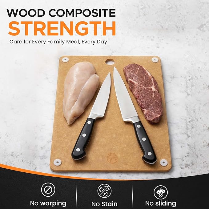 Earth's Dreams Composite Wood Cutting Board Set of 3 – Dishwasher Safe, Non-Toxic Cutting Boards for Kitchen – Large, Medium & Small Non-Slip Wood Charcuterie & Chopping Boards (Tan)