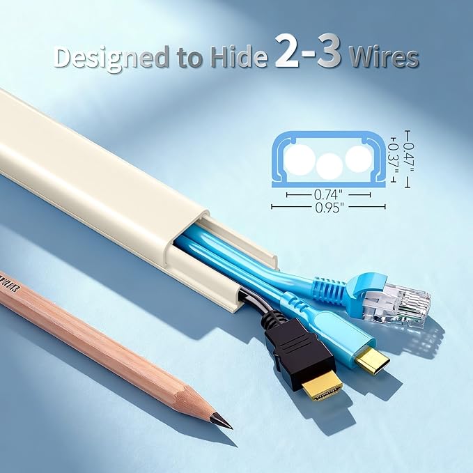Cord Hider Kit, 70.8in Cord Covers for 2-3 Wires on Wall, Paintable Cable Hider Wire Covers for Cords on Wall, Self-Adhesive Cord Hider for Wall Mount Tv to Hide Cords, W0.94 H0.47in, Beige