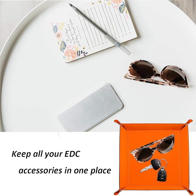 Valet Tray Desktop Storage Organizer – Vegan Leather Catchall Bedside Vanity Tray Nightstand Caddy Holder for Remote Controller, Watch, Keys, Phone, Wallet, Coin, Jewelry, Stone Gray Brown