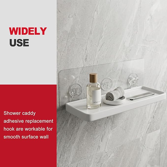 4 Pack Shower Caddy Adhesive Replacement and Shower Shelf Non-Slip Pads, No Drilling Waterproof Adhesive Hooks, Transparent Strips for Tile and Glass Bathroom Storage