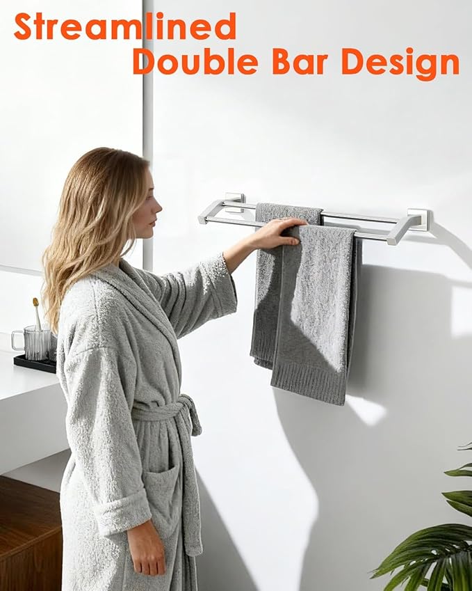 Alise Double Towel Bar, 28 Inch Towel Rack for Bathroom Wall Mounted, SUS304 Stainless Steel Bathroom Towel Holder Joining Process Towel Rail for Bathroom, Brushed Nickel
