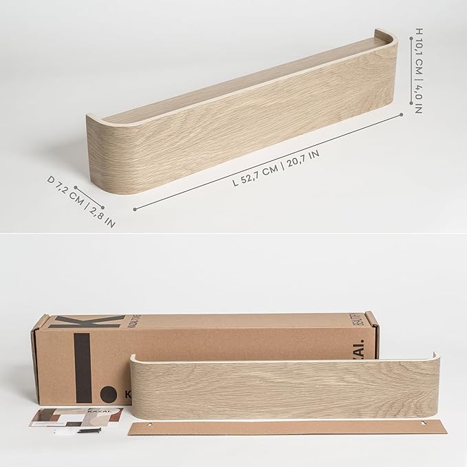 Kazai. Wall-Mounted Coat Rack 'Toke' - Modern Design Coat Rack with Hidden Wall Hooks - Solid Wood Veneer Panel Coat Hanger - Oak, White