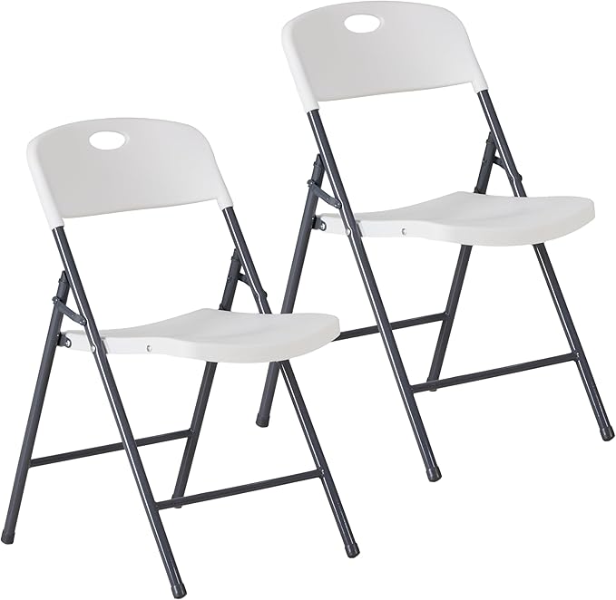 Simple Deluxe 2 Pack Folding Chairs Heavy Duty with Ergonomic Back - Plastic Stackable Portable Dining Chairs Set, for Home and Office, Conference, Wedding, Patio, Garden, for Indoor Outdoor, White