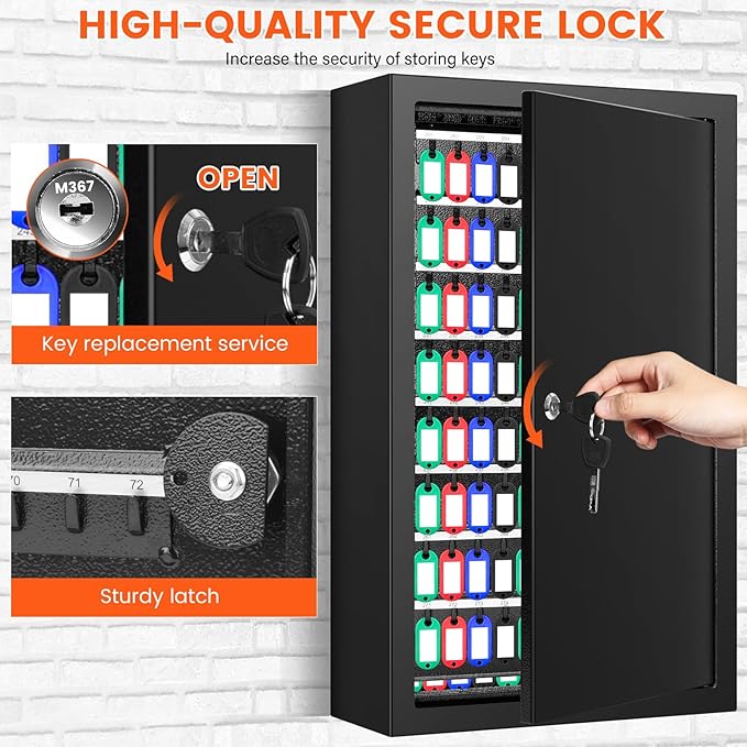 376 Keys Key Lock Box Wall Mount with 376 Numbered Hooks and 376 Colored Key Tags, Anti-Theft Key Cabinet with Key Return Drop Slot, Key Storage Box Key Organizer for Car Garage Home Office