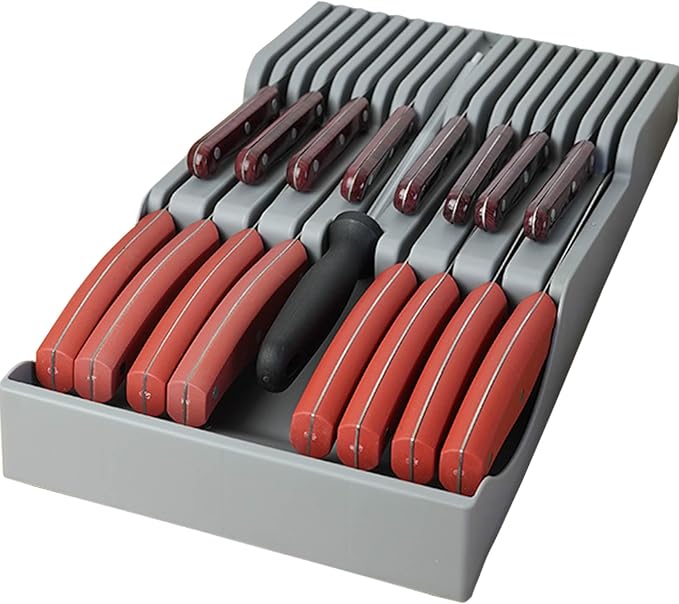 Drawer Knife Organizer, Kitchen Plastic Drawer Knife Block Holder Storage Sets for 16 Knives and 1 Sharpening Steel Extra Large Steak Chefs Knives Holder