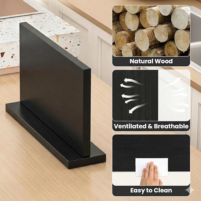THMINS Extra Large Magnetic Knife Holder, Double-Sided Magnetic Knife Block Universal Multi-function Display Rack for Kitchen Counter (Black)