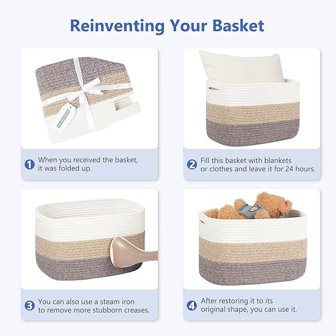 ECDYQXVU Cotton Rope Basket, Storage Baskets with Handle, 15x10x9 Inch Woven Basket for Shelves, Laundry, Towels, Clothes, Books, (Black 3Pack)