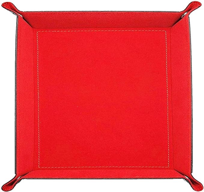 Valet Tray Desktop Storage Organizer – Vegan Leather Catchall Tray Bedside Vanity Tray Nightstand Caddy Holder for Remote Controller, Watch, Keys, Phone, Wallet, Coin, Jewelry, Red