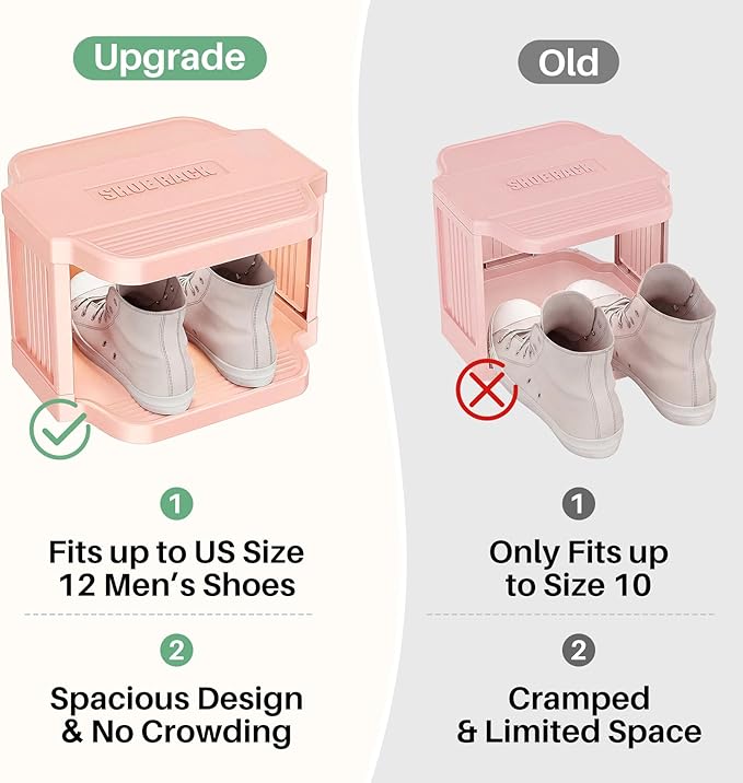 Kitstorack 10-Tier Vertical Plastic Shoe Rack, Freestanding Stackable Shoe Storage Organizer Cubes Shoe Shelf Tower or Small Closets and Tight Spaces, Pink