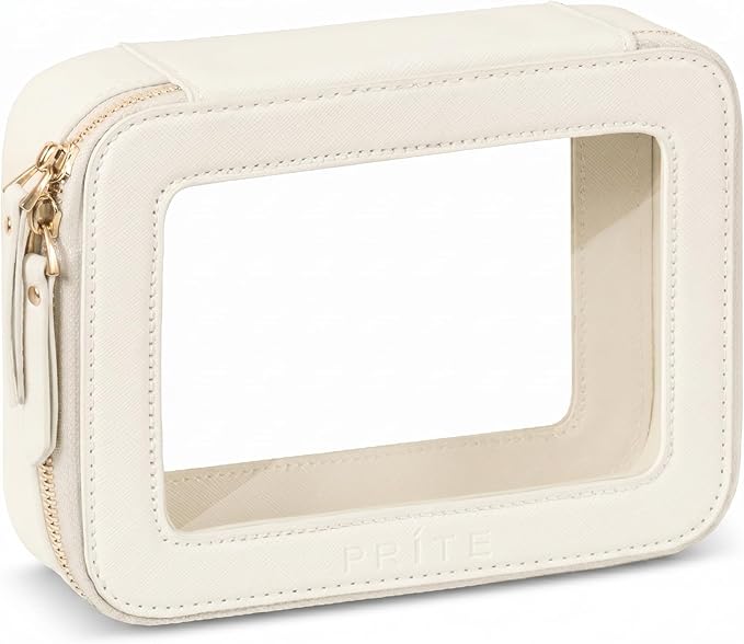 Prite Clear Makeup Bag Cosmetic Organizer Case Waterproof Travel Toiletry Bag Skincare Pouch with Golden Zipper(Beige)