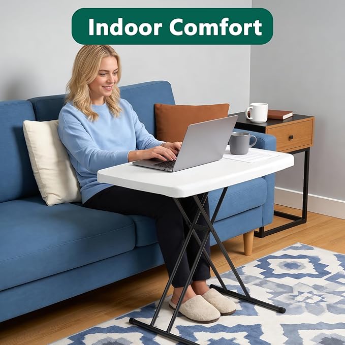 Folding Table 30 Inch -2Pack, Small Desk Adjustable Height TV Tray for Laptop, Couch, Camping - Heavy Duty Utility Foldable Table for Small Spaces, No Assembly Required, White Granite