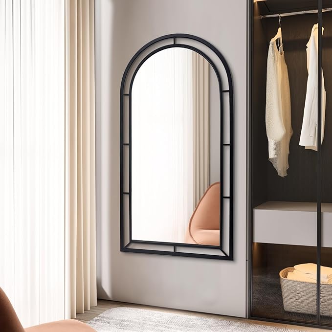 WAMIRRO 28"X53"Window Arched Black Full Length Mirror,Wall Mirror Decorative Black Window Pane Mirror Decor for Wall/Fireplace/Entryway/Hallway/Living Room/Bathroom