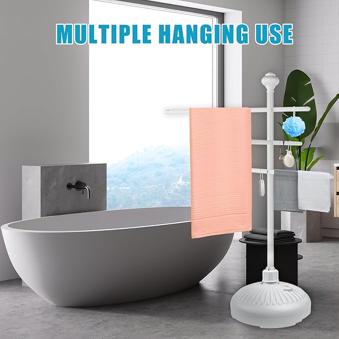 Pool Towel Rack Outdoor, 59" Aluminum Towel Holder with Wide Stable Base,3 Adjustable Bars, Pool Furniture,Rustproof Towel Drying Rack for Pool, Patio, Hot Tub,& Spa – White