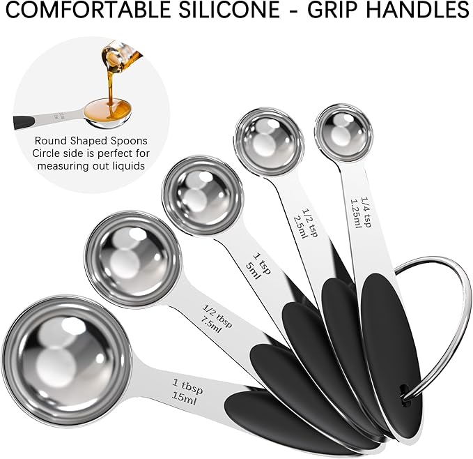 TILUCK Stainless Steel Measuring Cups and Spoons Set with Silicone Handle – Nesting Design for Space-Saving, Heavy Duty & Dishwasher Safe for Dry/Liquid Ingredients, Cooking & Baking (10)