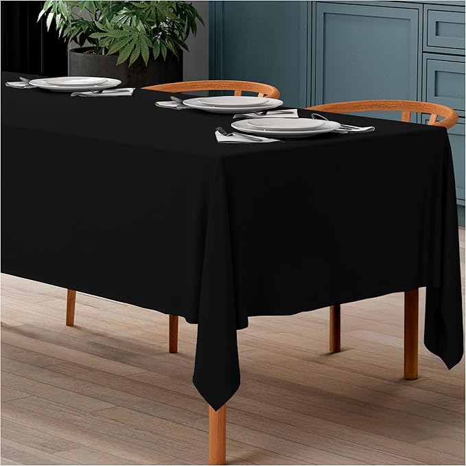 White Classic WEALUXE Black Table Cloth for 8 Foot Rectangle Tables, 60x126 inches, Water, Stain and Wrinkle Resistant, 200 GSM Washable Poly Fabric Tablecloth Rectangular, Elegant and Durable