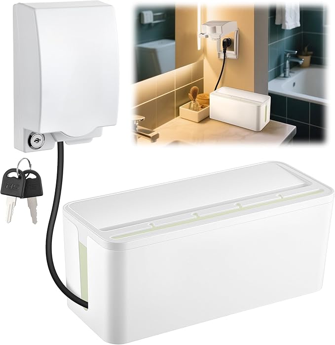 1 Pack Power Strip Cover Baby Proof & 1 Pack Outlet Cover Box. Cable Management Box with Lock, Baby Proof Power Strip with Holes for Wire Storage and Organization, Outlet Protector