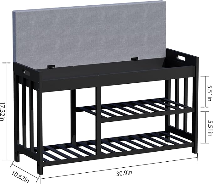 APRTAT 3-Tier Bamboo Shoe Rack Bench, Shoe Storage Organizer Bench, Entryway Benchs, Shoes Rack for Front Door Entrance, Entryway Bathroom Bedroom (Black, Large)
