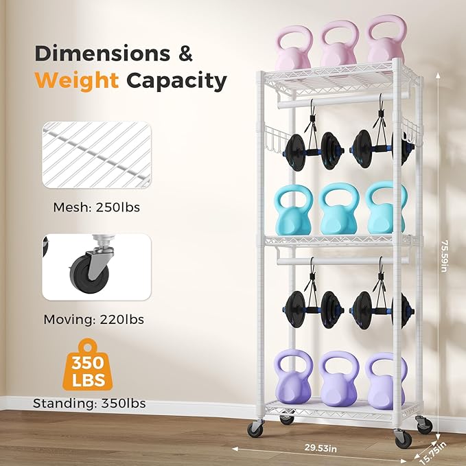NEWBULIG Heavy Duty Adjustable Clothes Rack with Wheels, Adjustable Rolling Metal Freestanding Garment Closet Organizer with Double Rods & 2 Side Hooks for Hanging Clothes, 29" x 15" x 75", White
