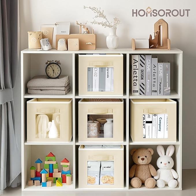 Homsorout Storage Baskets for Organizing - 6 Pack Cube Storge Bins, Foldable Storage Bins with Handle, Closet Organizers and Storage Baskets for Toys, Clothes, Beige