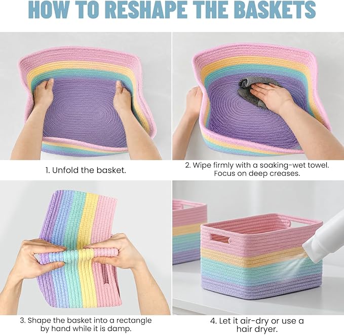 5 Pack Rainbow Woven Storage Baskets for Shelves, Decorative Toy Baskets Organizer for Kids Room, Nursery, Playroom, Classroom – Colorful Cotton Rope Toy Storage Bins for Organizing & Decor