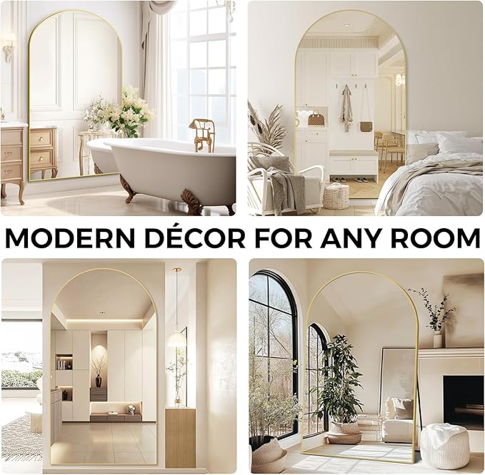 Oversized Full Length Mirror 72x44 Inch - Wall Mounted or Standing Floor Mirror with Aluminum Alloy Frame, Shatterproof Tempered Glass - Modern Mirror for Bedroom, Living Room, Closet, Gold