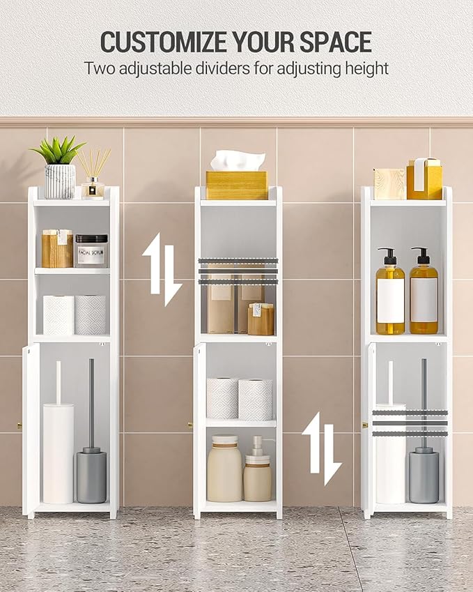 Hzuaneri Bathroom Storage Cabinet, Small Corner Floor Cabinet with Doors and Adjustable Shelf, Narrow Toilet Paper Cabinets, Bathroom Organizer for Small Spaces, White BC19703X
