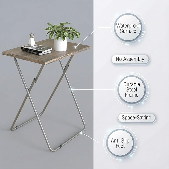 Tv Trays Folding Tv Table, Dinner Table for Eating with Sturdy Metal Frame, Small Foldable Snack Trays Table for Living Room, Couch,Sofa, Bed, No Assembly Required (3D Black Wood)