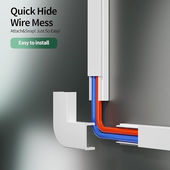 Cord Hider, 283.5in Cord Covers for 1-2 Wires on Wall, Paintable Wire Hider Wire Covers for Cords on Walls, Easy Set-up Cable Hider Cable Raceway to Hide Wires along Wall, W0.59 H0.4in, White