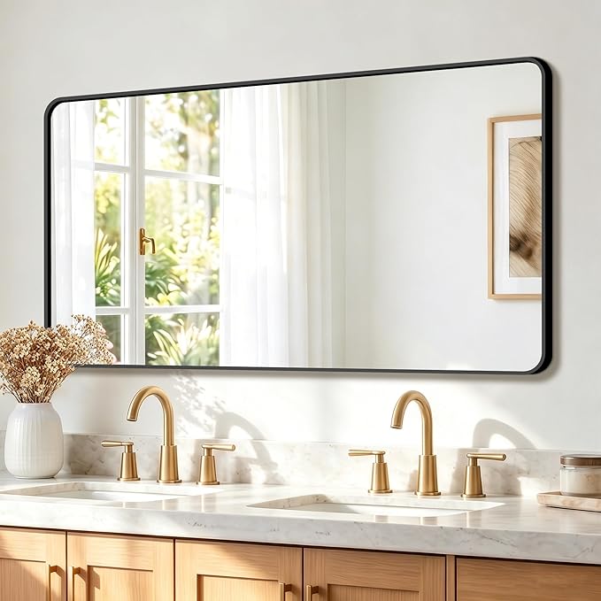 FICTOR Bathroom Mirror, 30"x55" Black Framed Vanity Mirror for Wall, Shatterproof &Anti-Rust Bathroom Mirrors for Over Sink, Bedroom, Living Room, Entryway, Vertical/Horizontal Mount