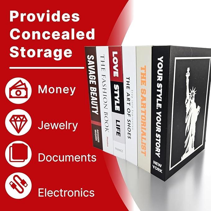 Original Hidden Storage Secret Book Box 8.3 x 6.3 x 9.4 In, Made from Lightweight Composite Board, Faux Books for Decoration, Electronics & Cord Hider,Box Hider for Router and TV Cord, Decorative Book