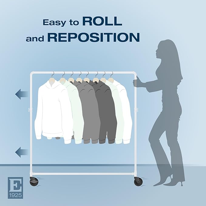 Econoco Pipeline Adjustable Ballet Bar Rack, Rolling Clothing Display with Vintage Style and Adjustable Height, Gloss White