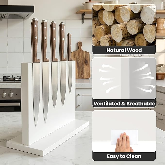 THMINS White Magnetic Knife Holder, Double-Sided Magnetic Knife Block Universal Multi-function Display Rack for Kitchen Counter
