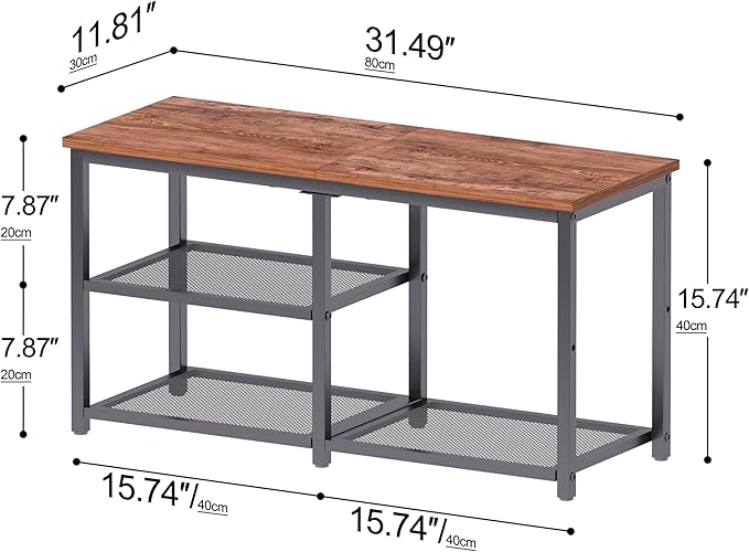 CHEMPFR Shoe Bench with Storage, Shoe Rack Organizer, Spacious Wood Top Entryway Bench, with 300 lb Capacity for Hallway, Living Room, Rustic Brown (3 Tier 31.5″x11.81″x15.74″)