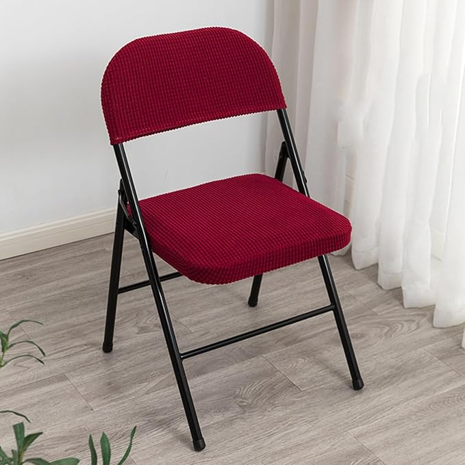 Dust-Proof Folding Chair Covers 2 Piece Set Backrest & Seat Cushion Cover for Office Meeting，Household，Computer，Party (Burgundy, One Size)